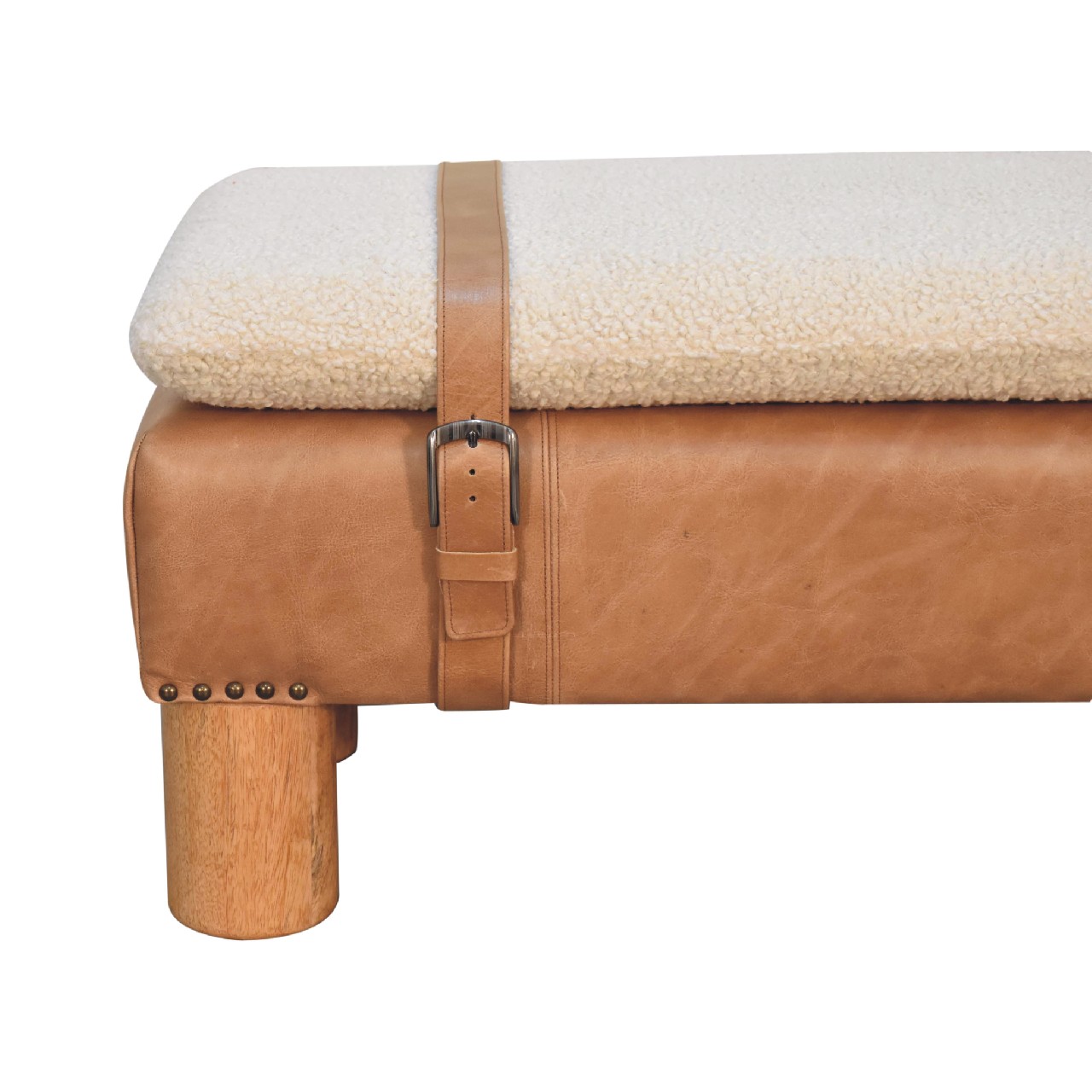 in3497 tan bufallo leather boucle nordic cylinder bench