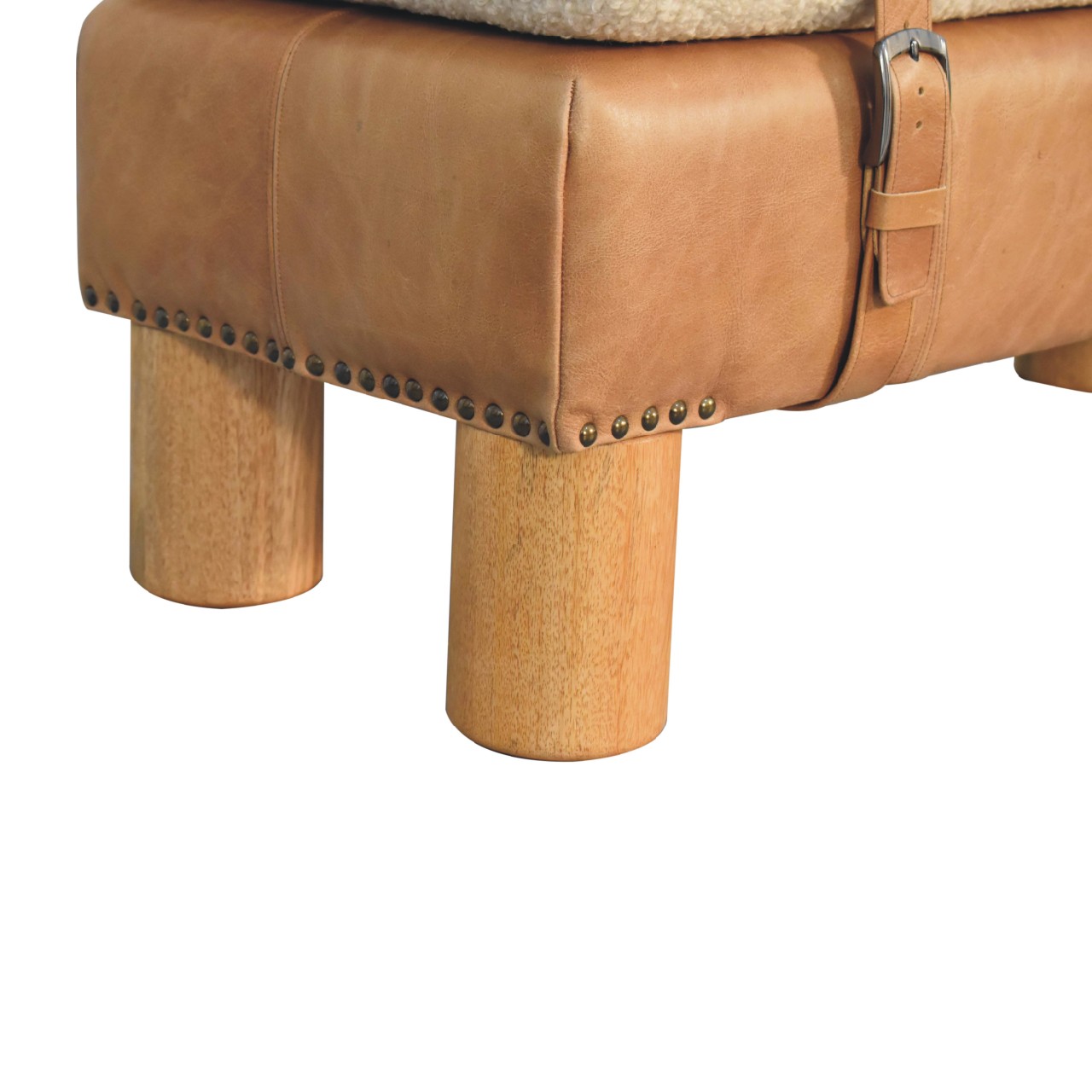 in3497 tan bufallo leather boucle nordic cylinder bench
