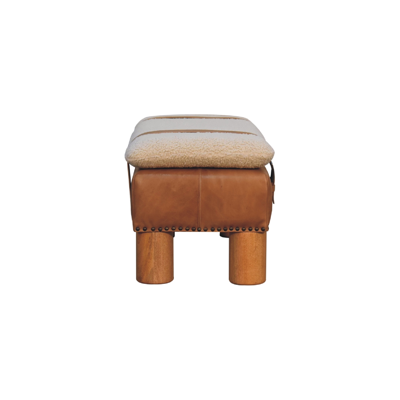 in3497 tan bufallo leather boucle nordic cylinder bench