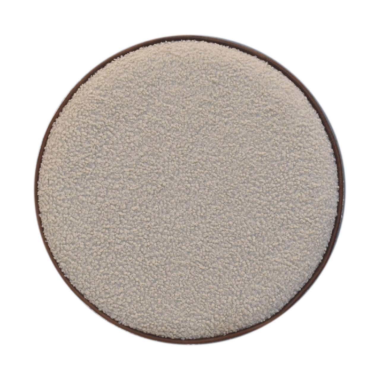 in3503 boucle round footstool with bufallo leather piping