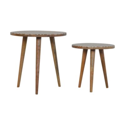 in1466 white patterened set of 2 footstools