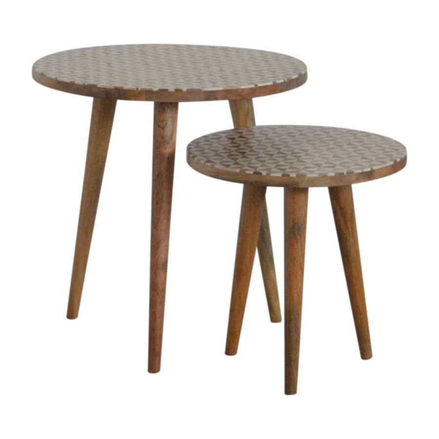 in1466 white patterened set of 2 footstools