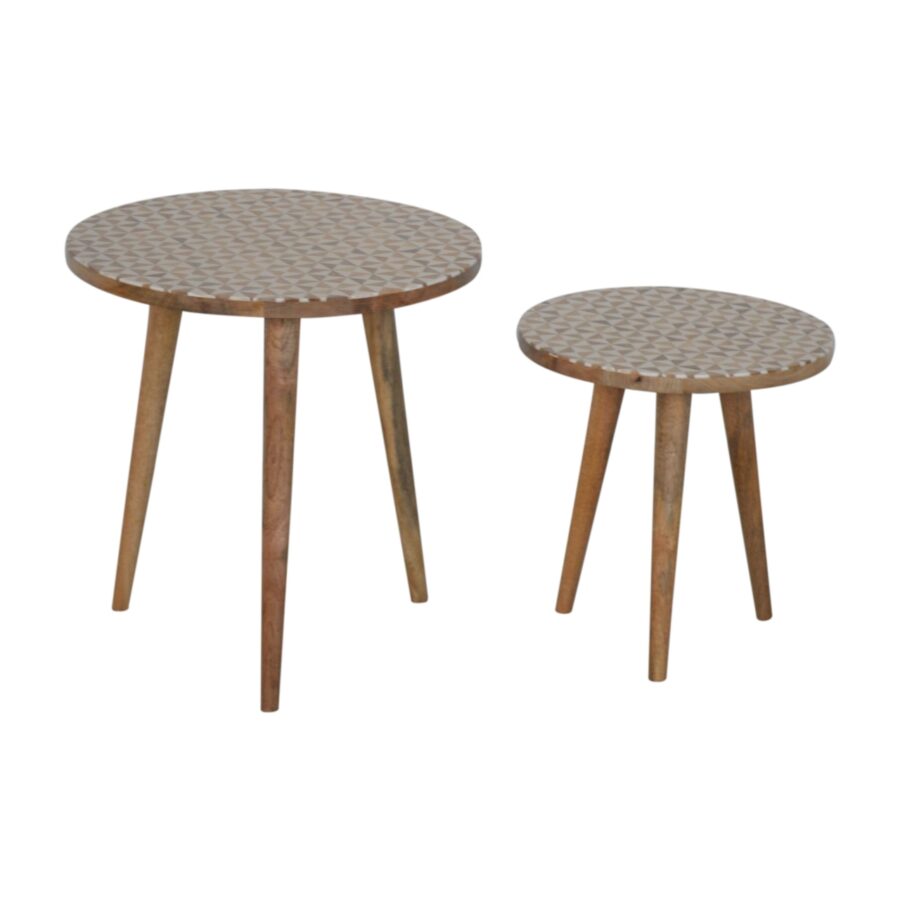 in1466 white patterened set of 2 footstools