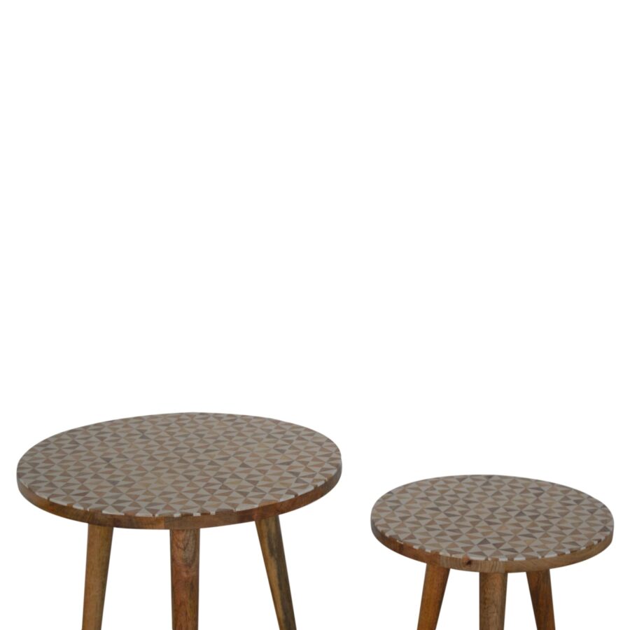 in1466 white patterened set of 2 footstools
