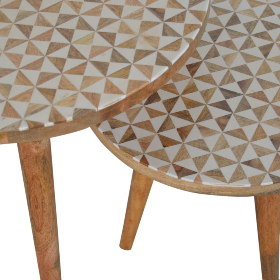 in1466 white patterened set of 2 footstools