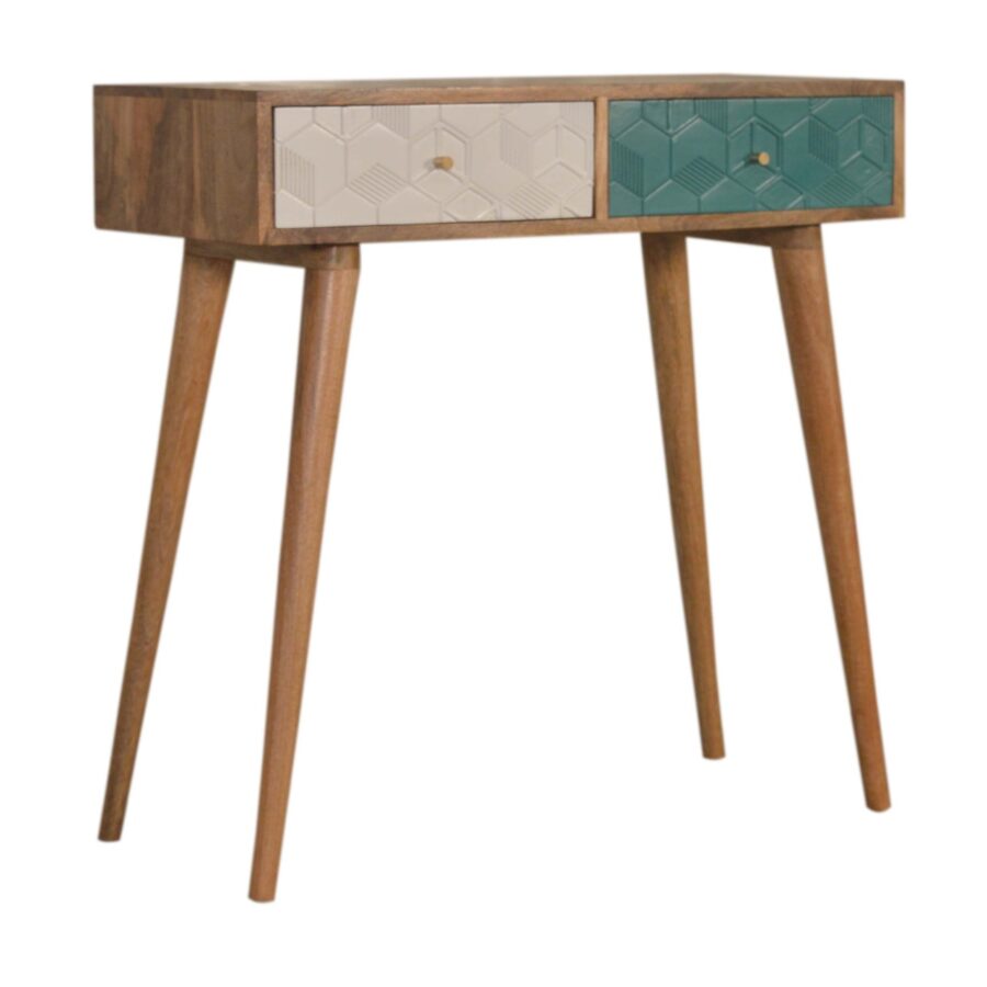 in1549 acadia teal and white console table