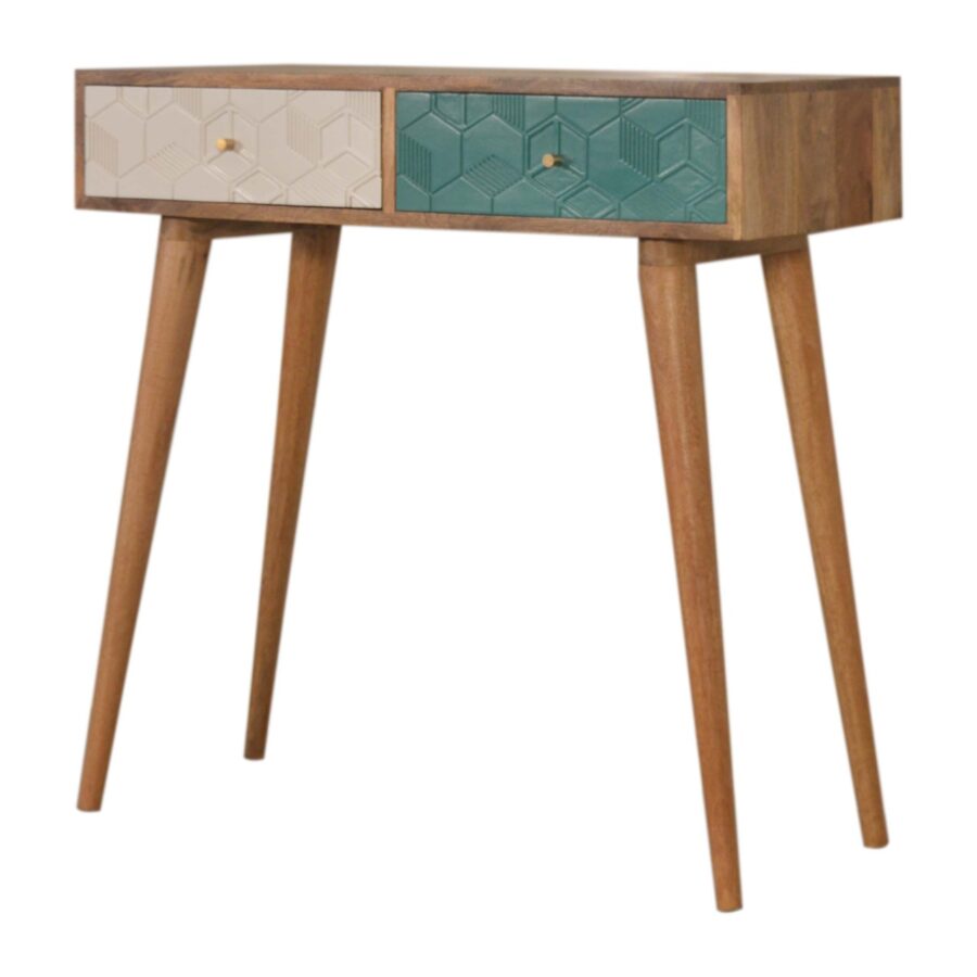in1549 acadia teal and white console table