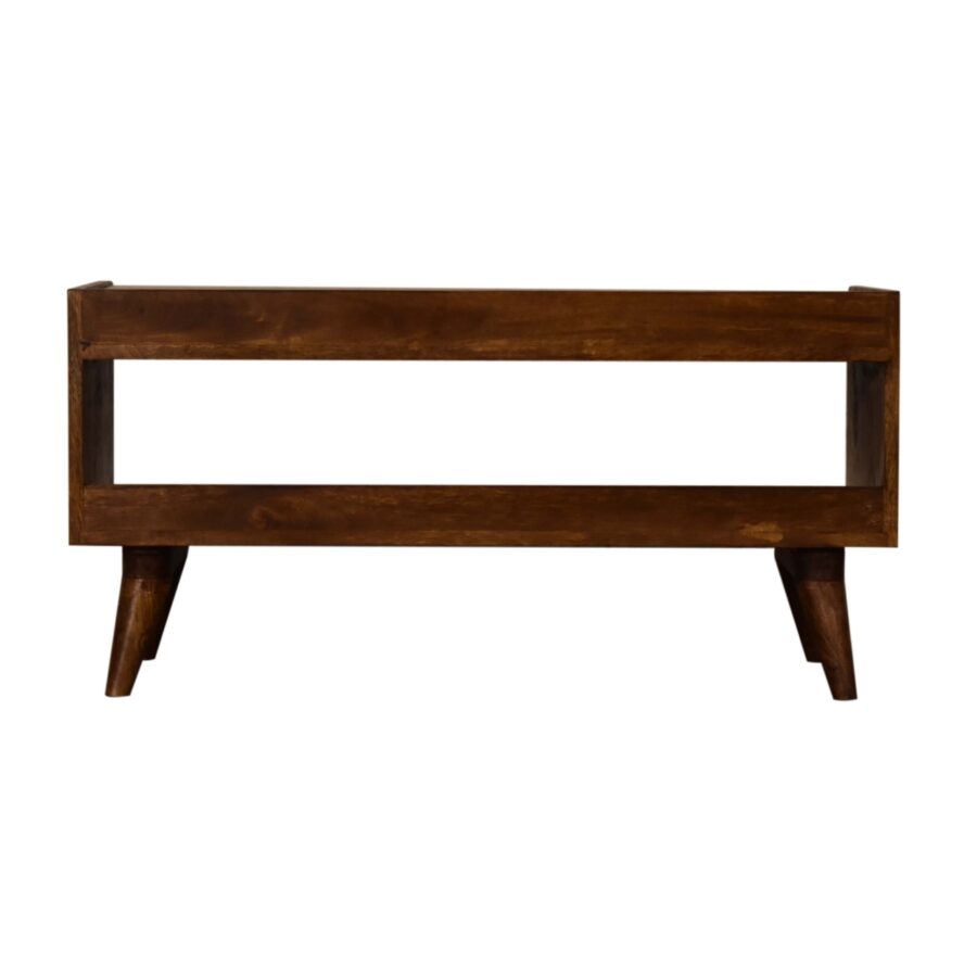 in1585 chestnut bench with brown tweed seat pad