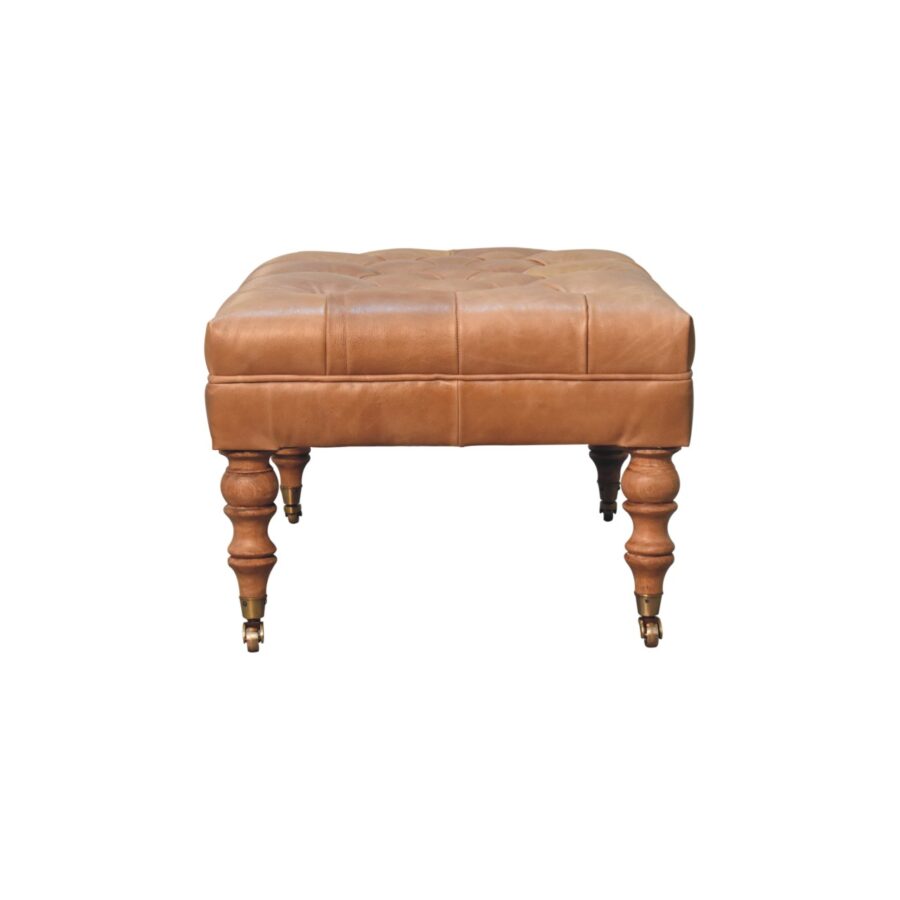 in3580 buffalo tan leather ottoman with castor legs