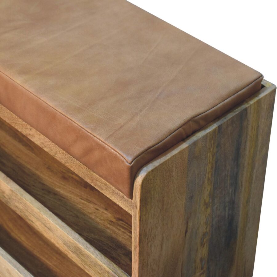 in3582 buffalo hide pull out oak ish shoe storage bench
