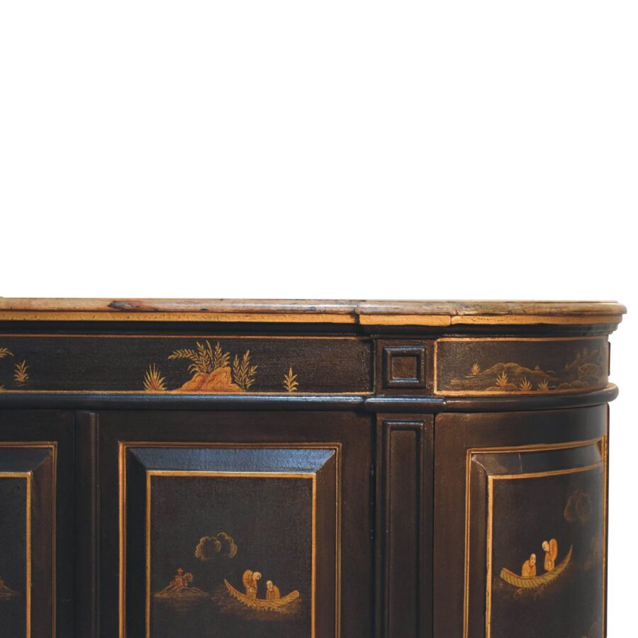 Antique wooden sideboard with intricate designs.