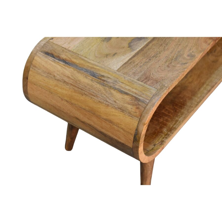 Wooden magazine rack on white background.