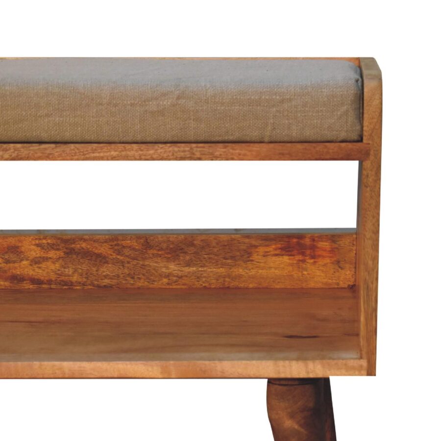 Wooden bench with cushion top, isolated on white.