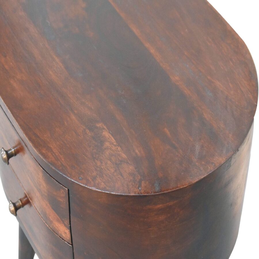 Round wooden antique side table with drawers