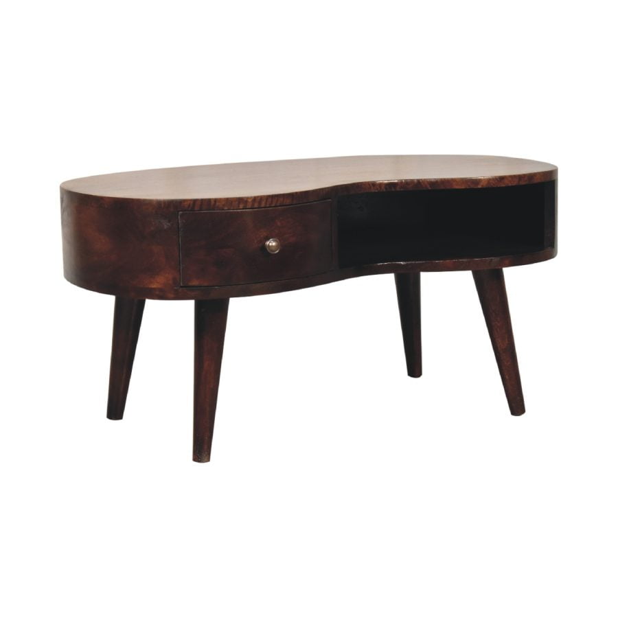 Vintage wooden oval coffee table with drawer